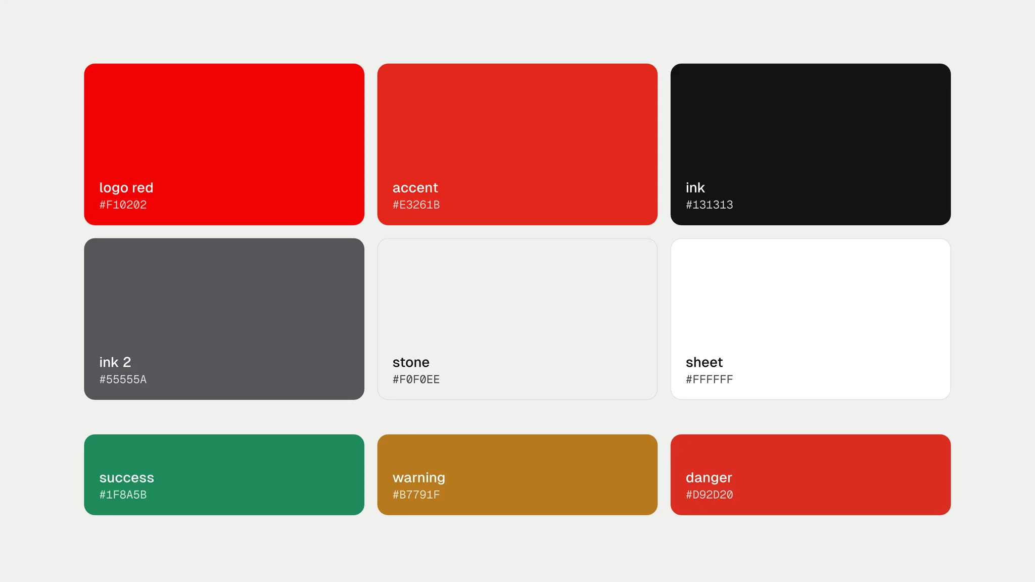 the zaki AI palette: logo red, accent, ink, stone, sheet, and three signals